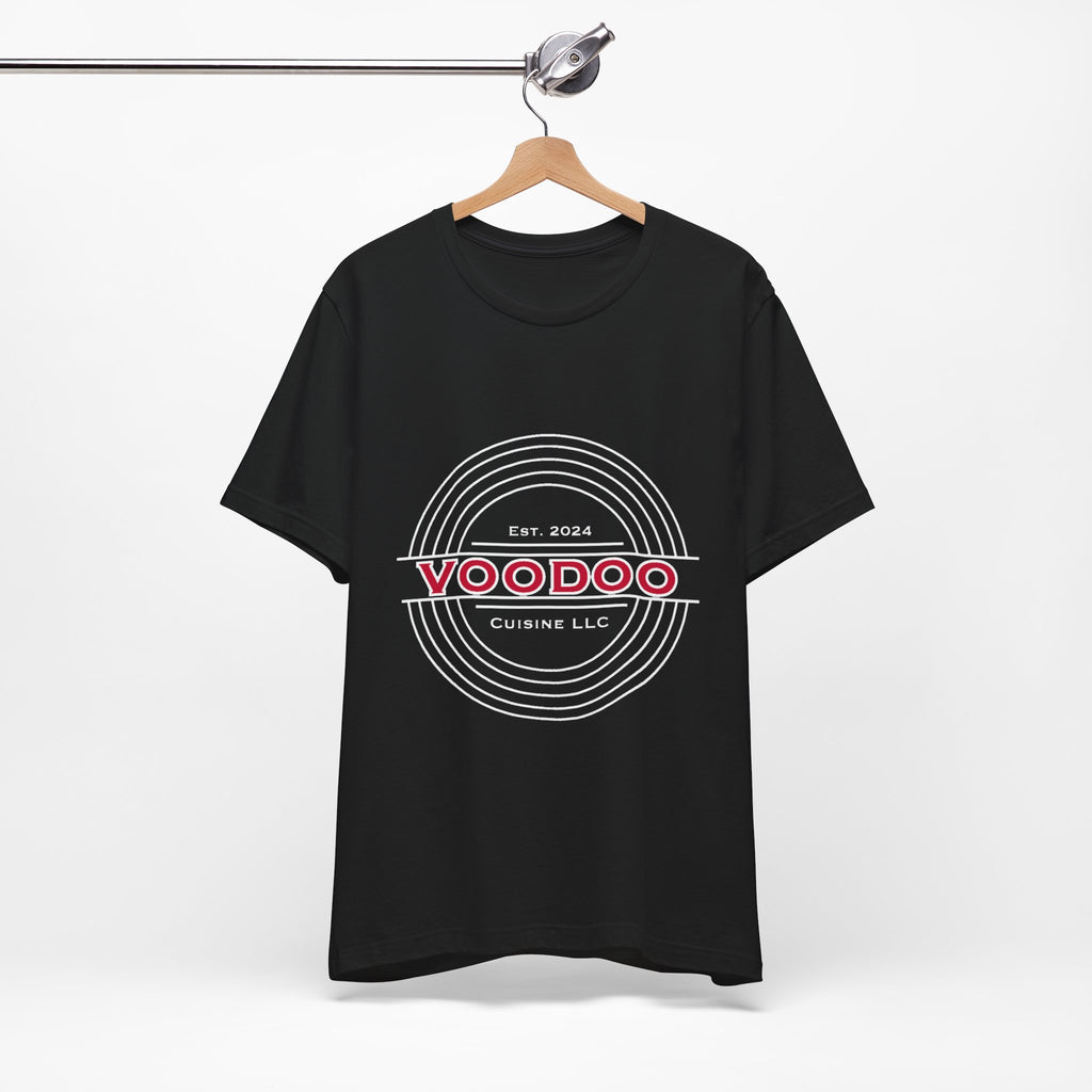 Voodoo Cuisine Everyday | Left-chest + Full-back Seal Bella+Canvas 3001 Tee (Black)