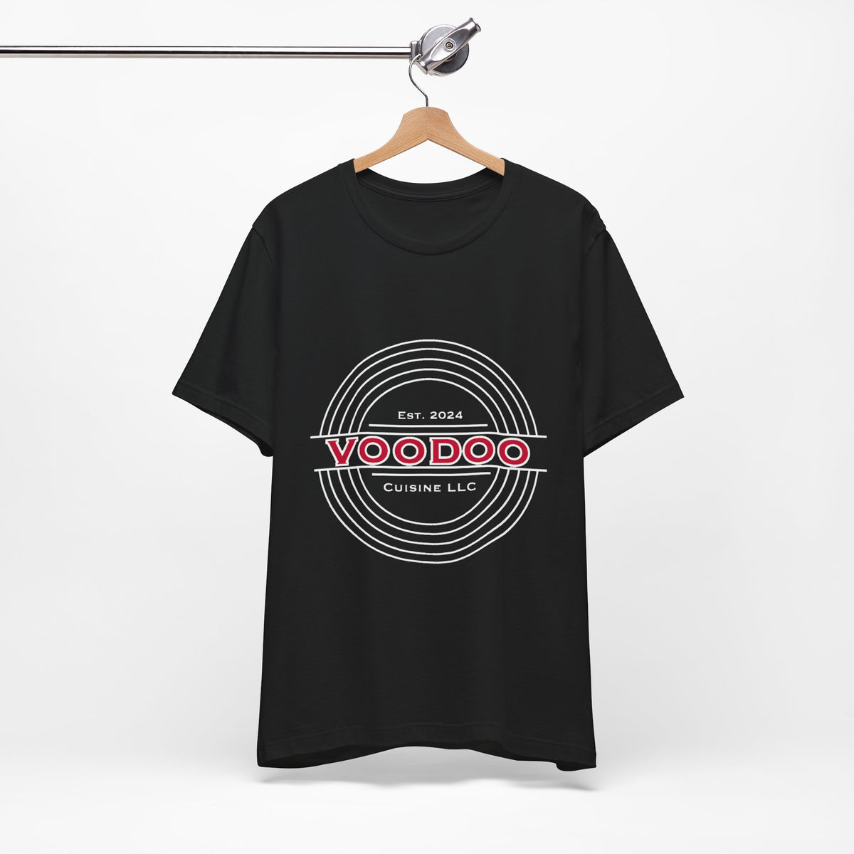 Voodoo Cuisine Everyday | Left-chest + Full-back Seal Bella+Canvas 3001 Tee (Black)