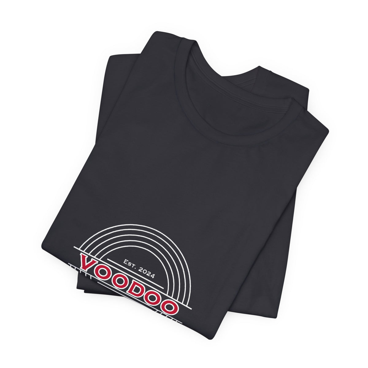 Voodoo Cuisine Everyday Tee — Left Chest Logo (Navy / Dark Grey / Forest / Maroon)