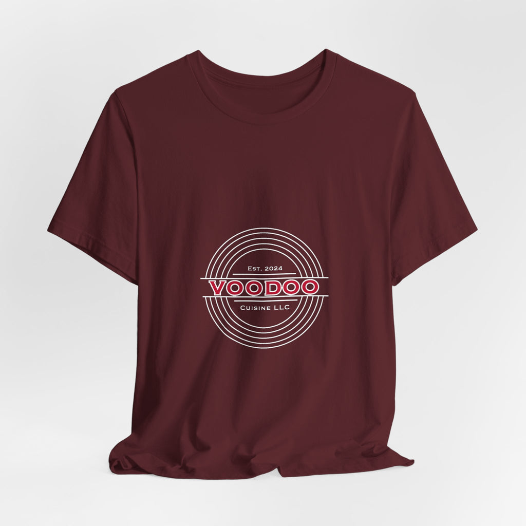 Voodoo Cuisine Everyday Tee — Left Chest Logo (Navy / Dark Grey / Forest / Maroon)