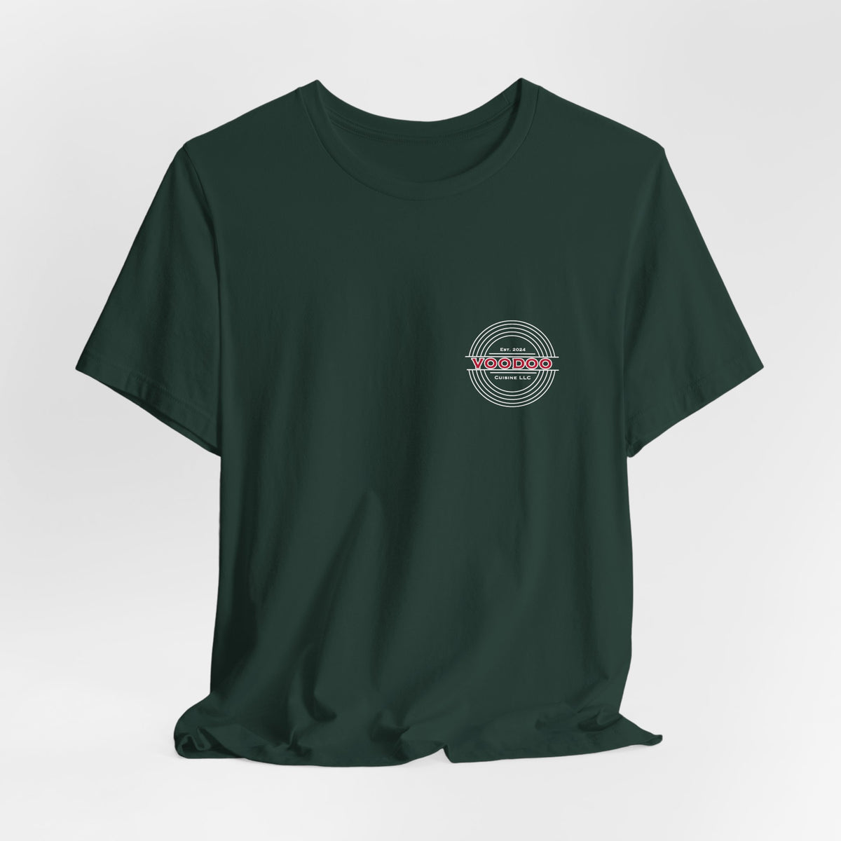 Voodoo Cuisine Everyday Tee — Left Chest Logo (Black / Navy / Forest / Maroon)