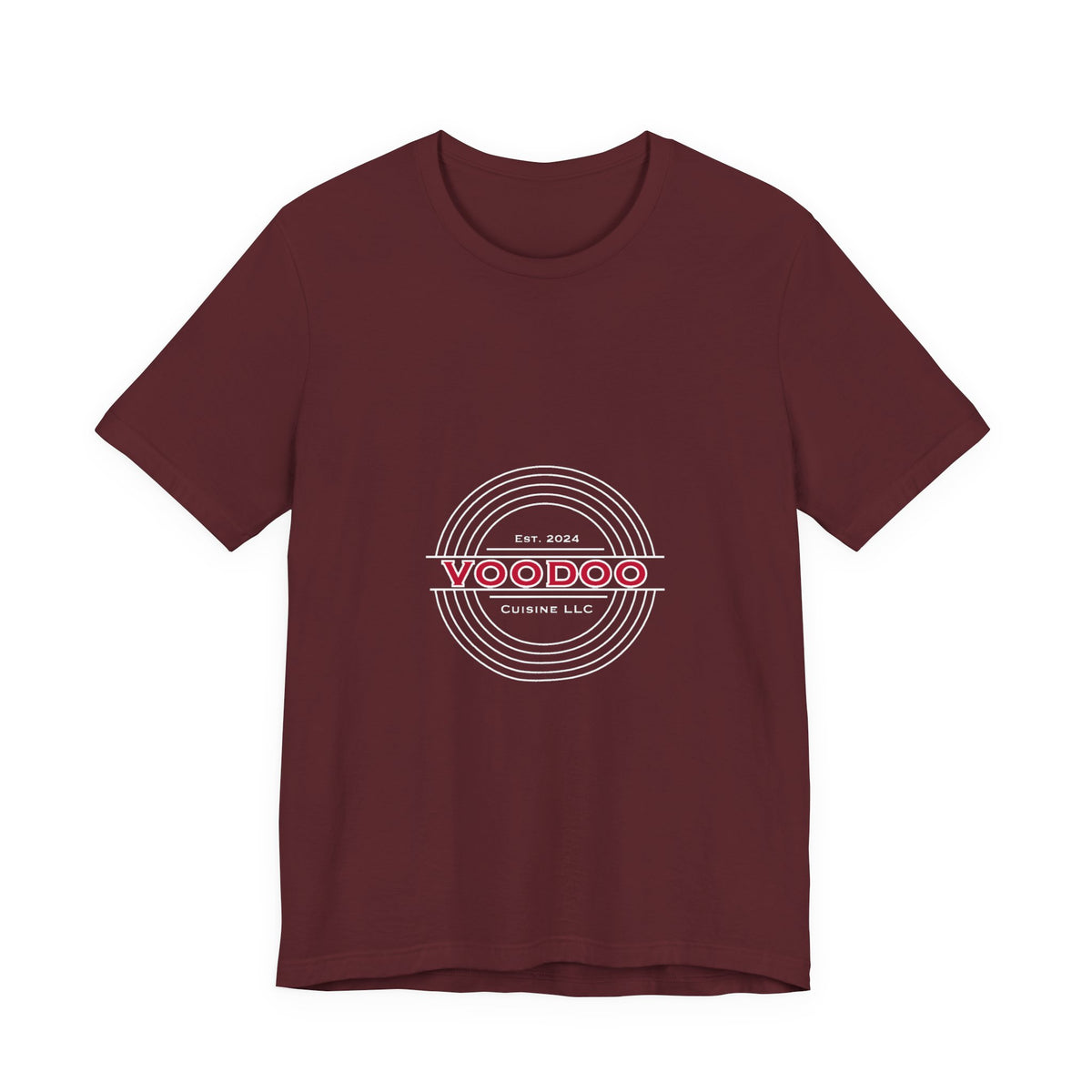 Voodoo Cuisine Everyday Tee — Left Chest Logo (Navy / Dark Grey / Forest / Maroon)