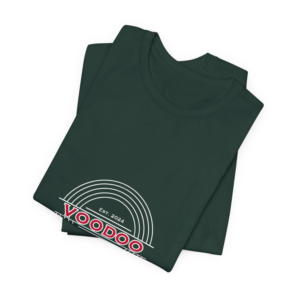 Voodoo Cuisine Everyday Tee — Left Chest Logo (Navy / Dark Grey / Forest / Maroon)