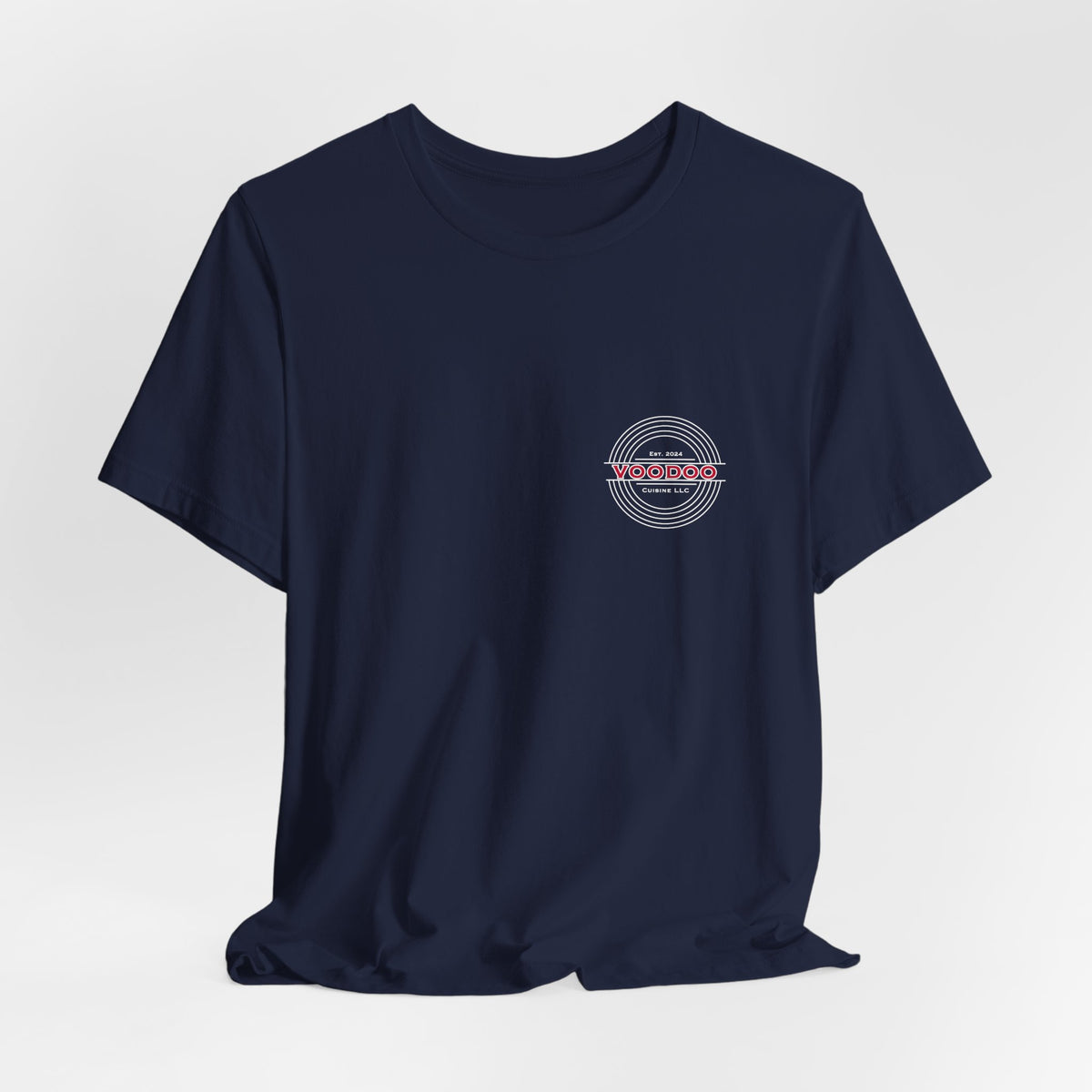 Voodoo Cuisine Everyday Tee — Left Chest Logo (Black / Navy / Forest / Maroon)
