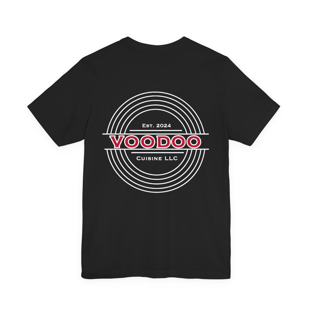 Voodoo Cuisine Everyday | Left-chest + Full-back Seal Bella+Canvas 3001 Tee (Black)
