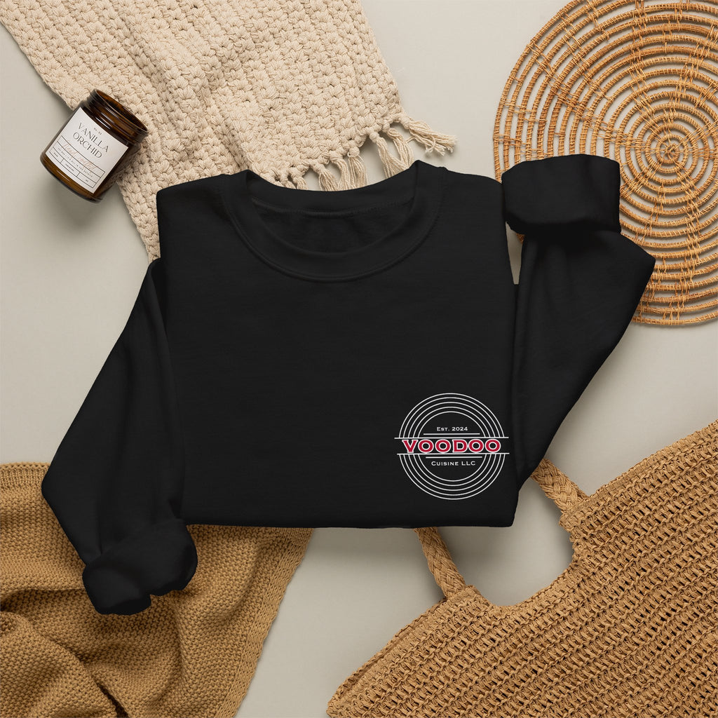 Voodoo Cuisine Everyday | Left-Chest A + Full-Back C Crewneck (Black)