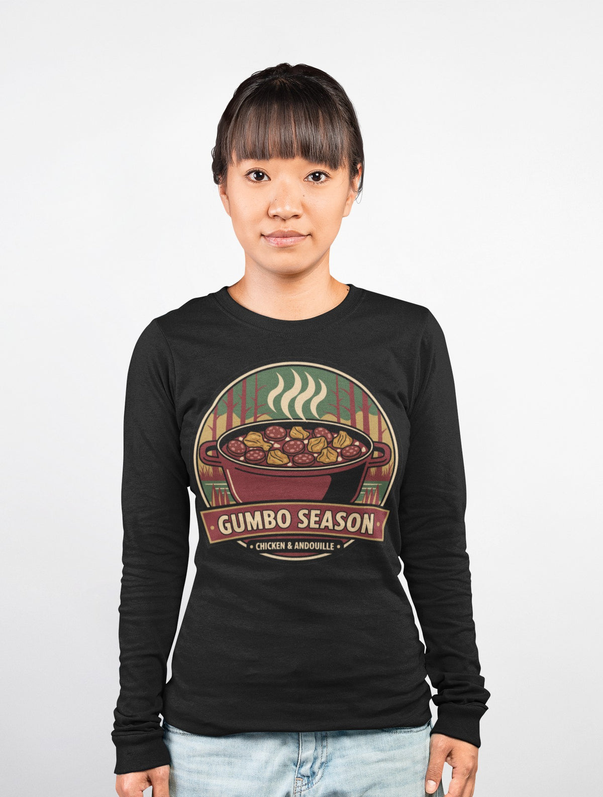 Gumbo Long Sleeve Tee Gumbo Season Chicken & Andouille Cajun Foodie Shirt – Voodoo Cuisine