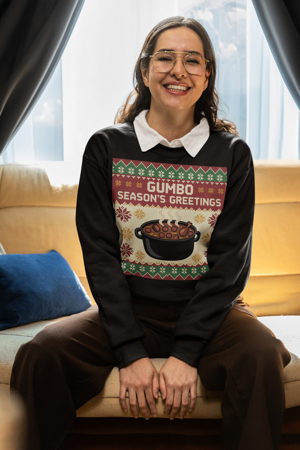 Ugly Christmas Sweater Crewneck Sweatshirt Gumbo Pot Chicken & Andouille – Cajun Voodoo Cuisine