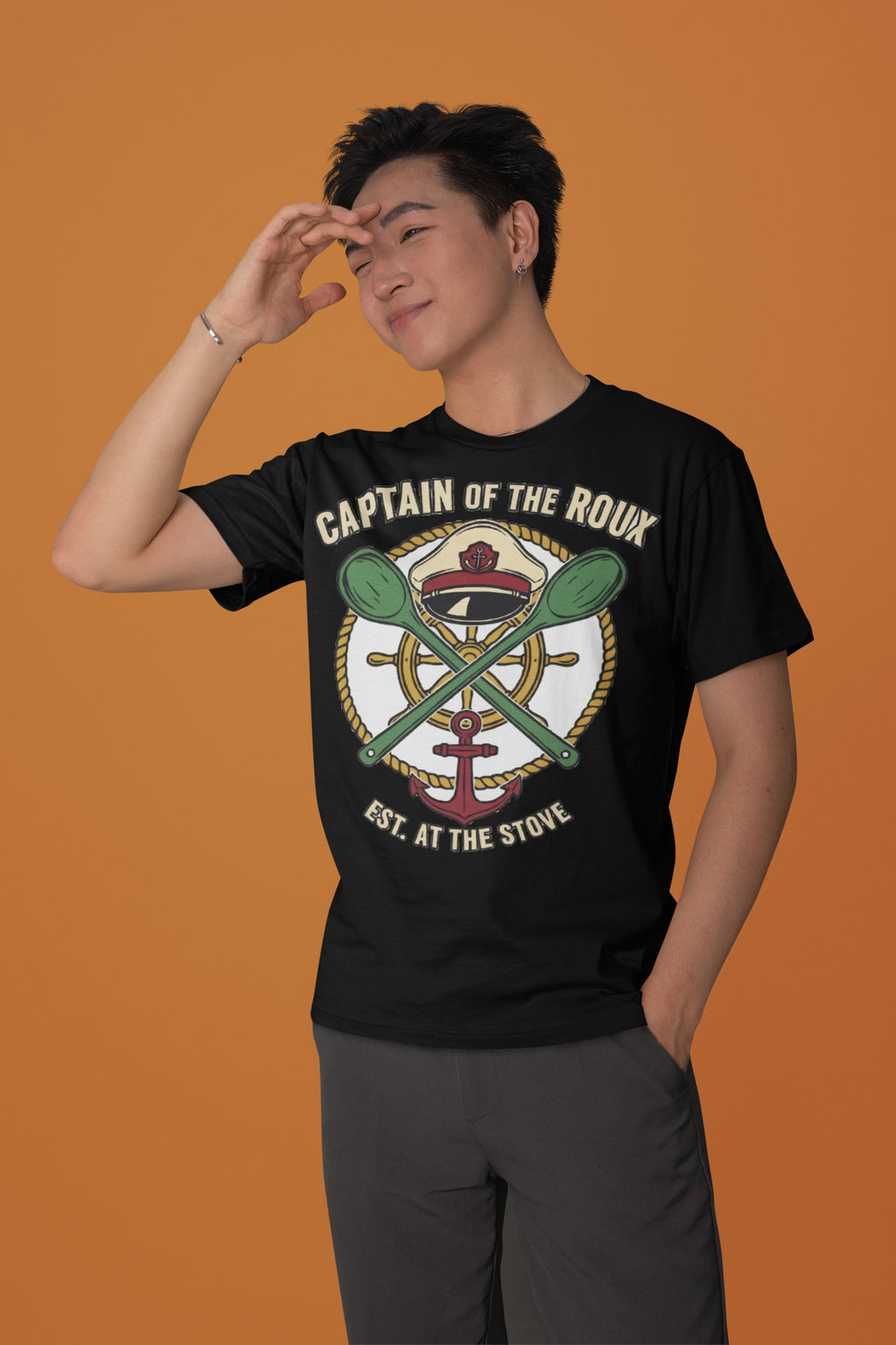 Gift for Dad T-Shirt Captain of the Roux Cajun Cooking Tee – Voodoo Cuisine