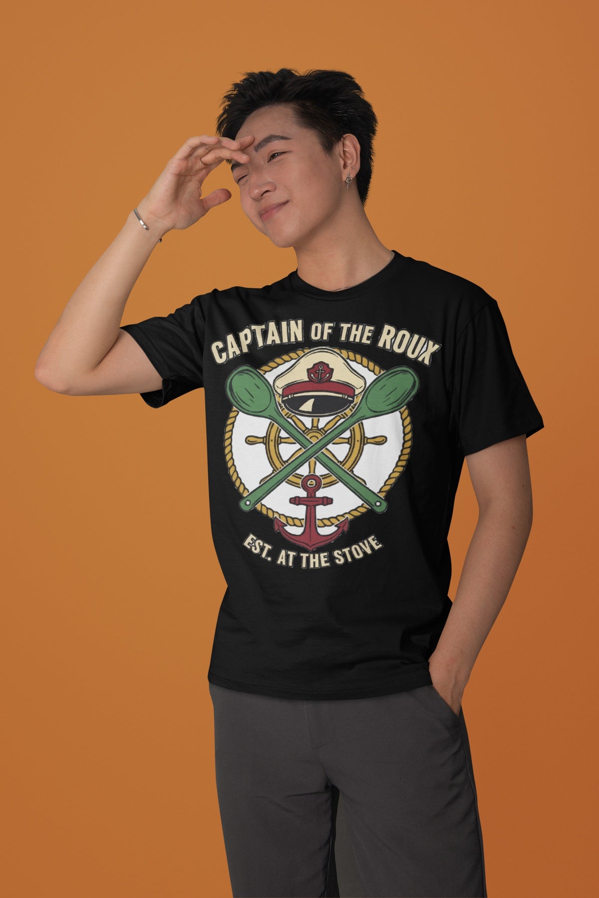 Gift for Dad T-Shirt Captain of the Roux Cajun Cooking Tee – Voodoo Cuisine