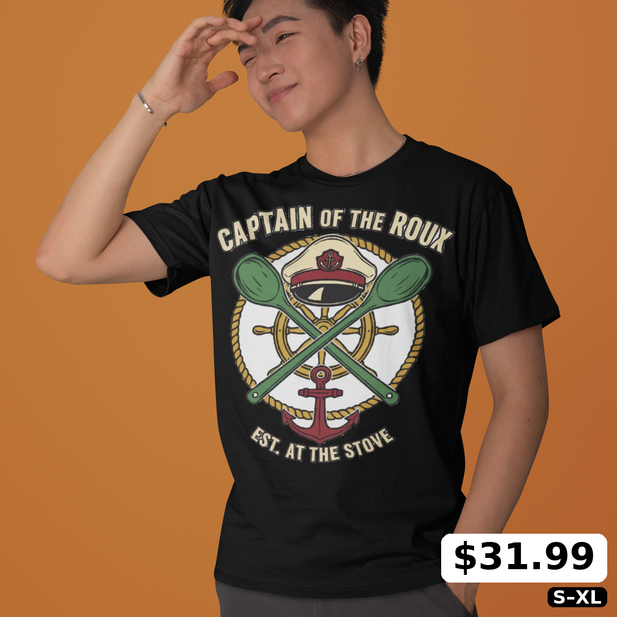 Gift for Dad T-Shirt Captain of the Roux Cajun Cooking Tee – Voodoo Cuisine