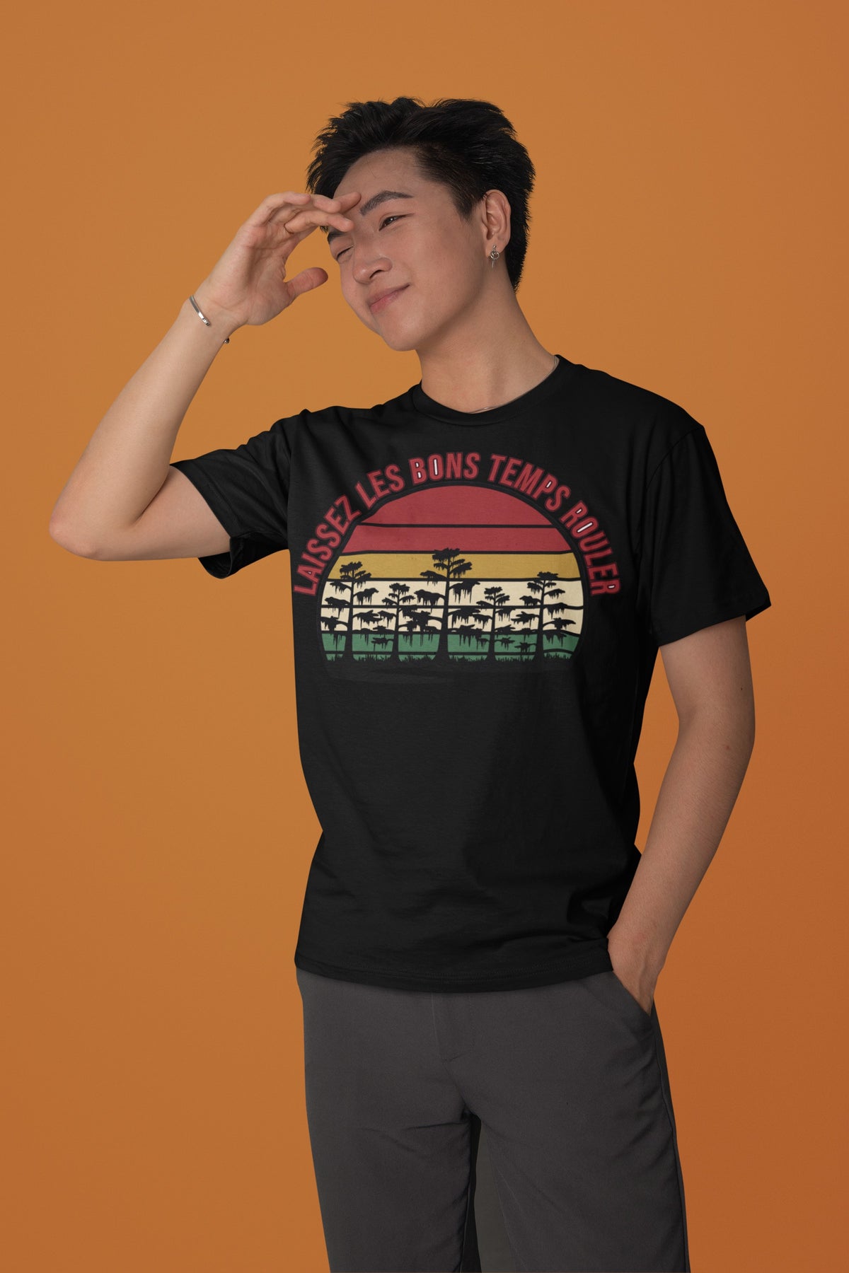Cajun T-Shirt Laissez les Bons Temps Rouler Retro Sunset Seal Tee – Voodoo Cuisine