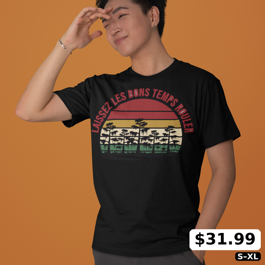 Cajun T-Shirt Laissez les Bons Temps Rouler Retro Sunset Seal Tee – Voodoo Cuisine