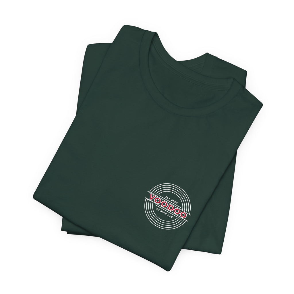 Voodoo Cuisine Everyday Tee — Left Chest Logo (Black / Navy / Forest / Maroon)