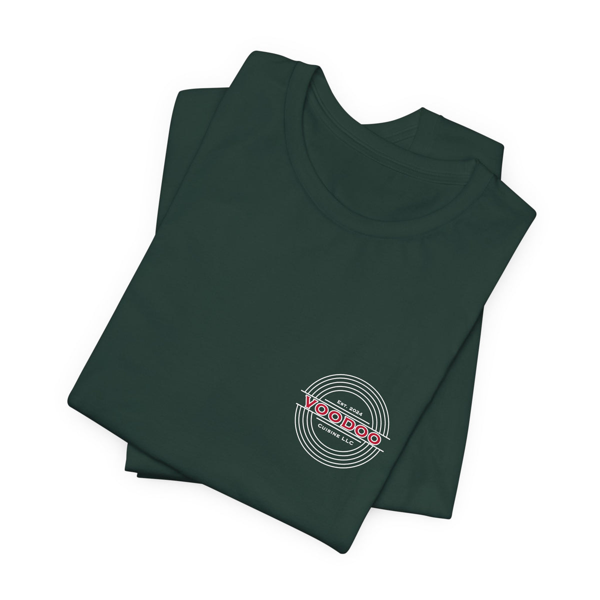 Voodoo Cuisine Everyday Tee — Left Chest Logo (Black / Navy / Forest / Maroon)