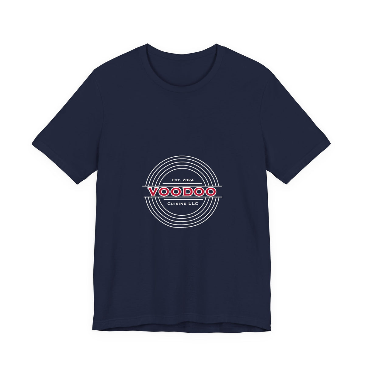 Voodoo Cuisine Everyday Tee — Left Chest Logo (Navy / Dark Grey / Forest / Maroon)