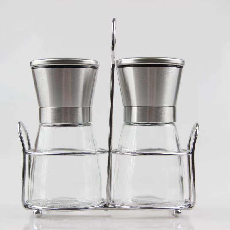 Stainless steel salt and pepper grinder set with wire stand