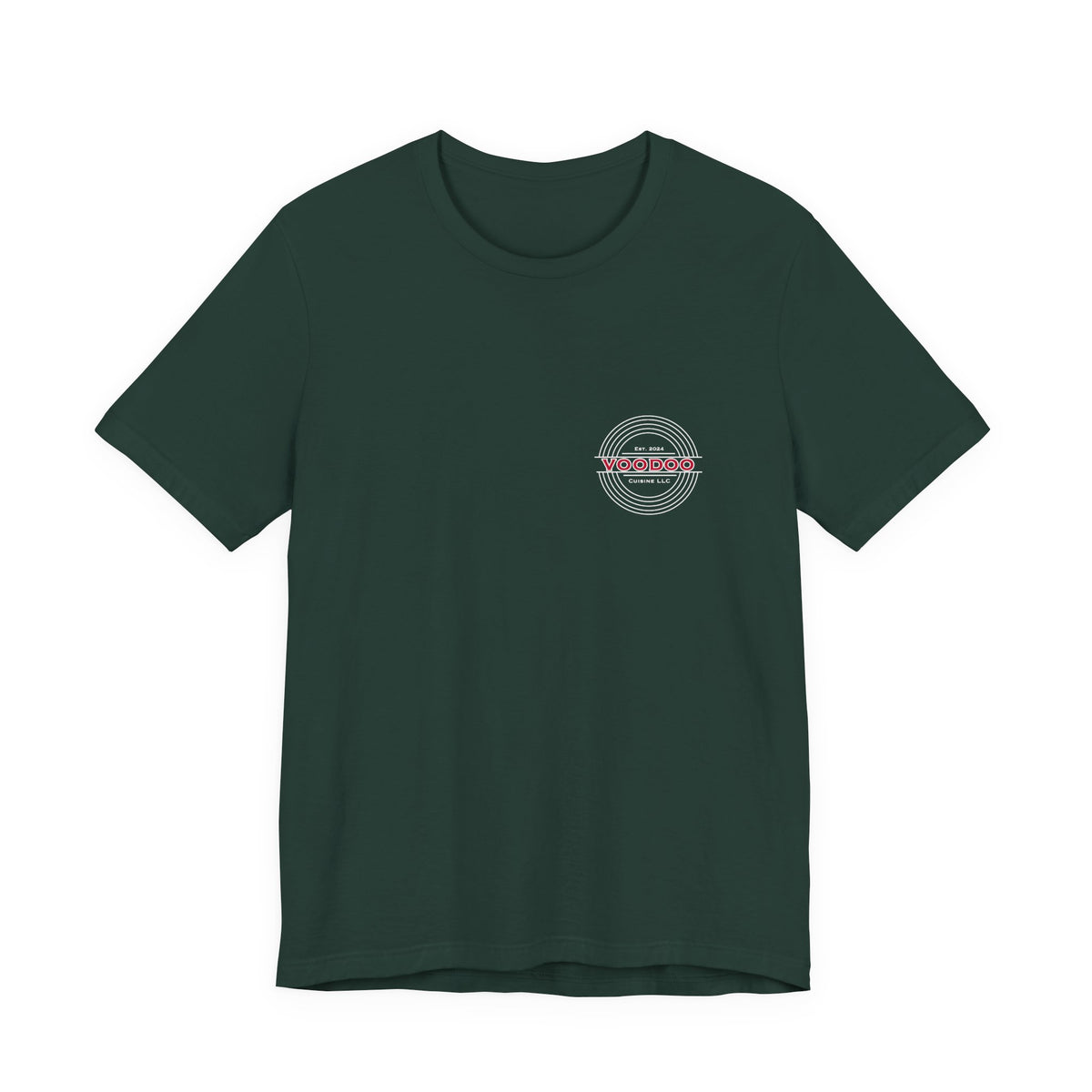 Voodoo Cuisine Everyday Tee — Left Chest Logo (Black / Navy / Forest / Maroon)