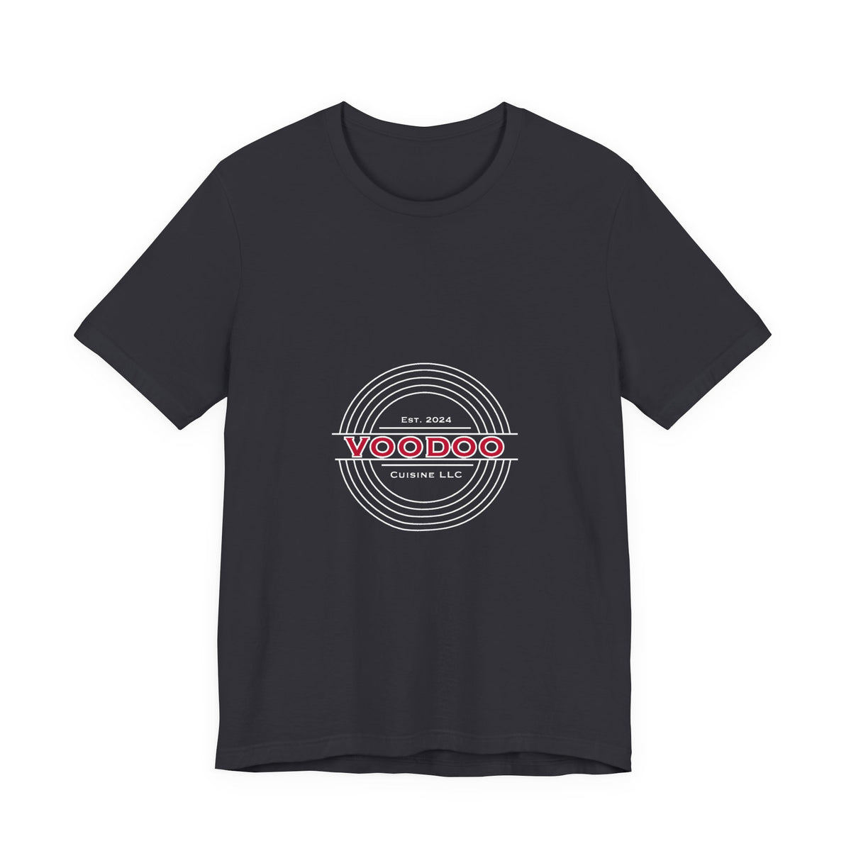 Voodoo Cuisine Everyday Tee — Left Chest Logo (Navy / Dark Grey / Forest / Maroon)