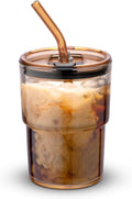 13oz thick-wall glass tumbler with straw