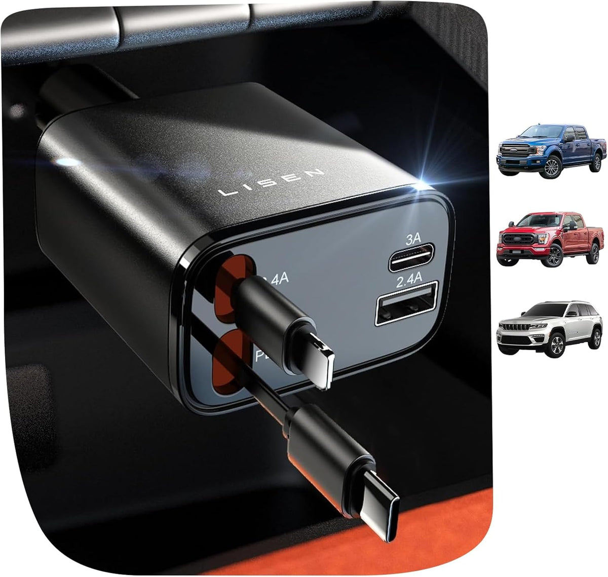 Retractable 4-in-1 84W Car Charger