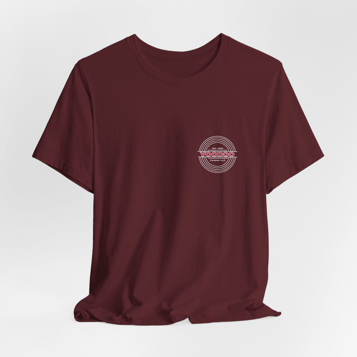 Voodoo Cuisine Everyday Tee — Left Chest Logo (Black / Navy / Forest / Maroon)