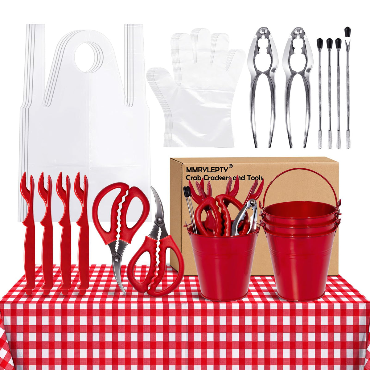 Seafood boil tool set with crackers picks and bibs