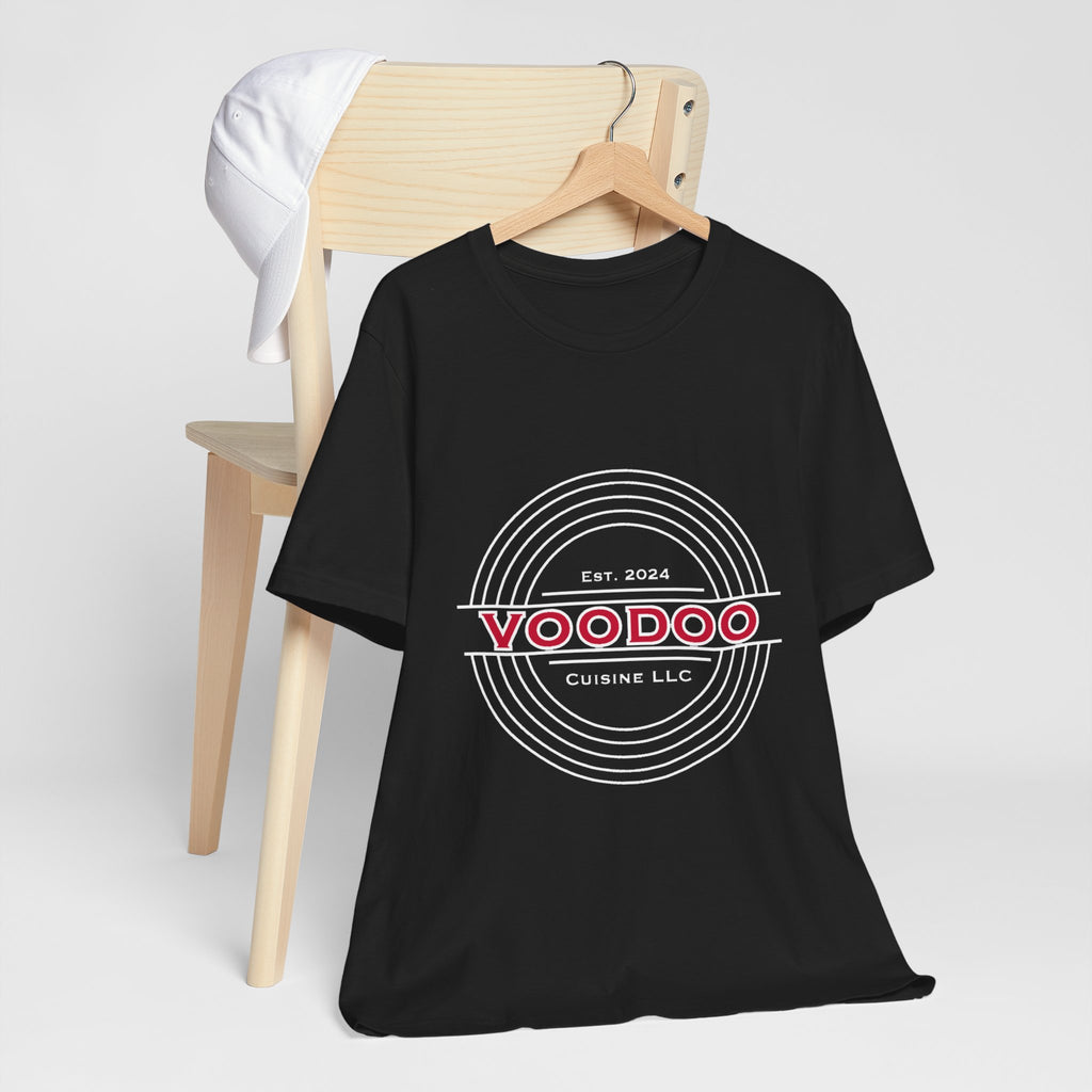Voodoo Cuisine Everyday | Left-chest + Full-back Seal Bella+Canvas 3001 Tee (Black)