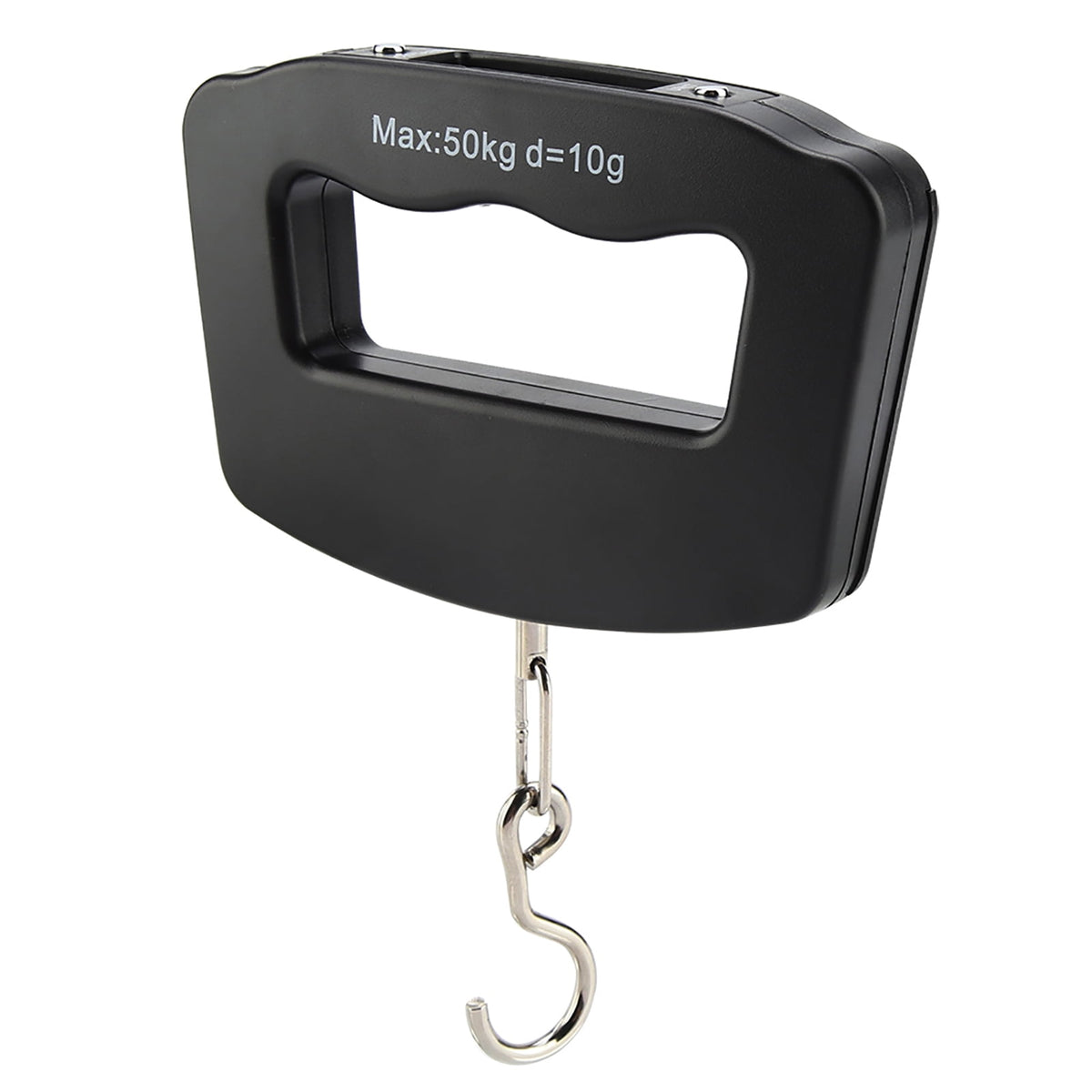 Black digital hanging fish scale with hook and LCD display