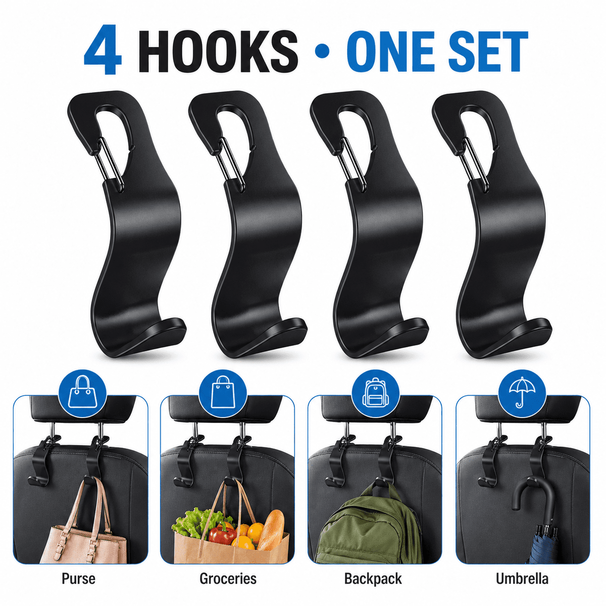 Car Headrest Hooks 4pk