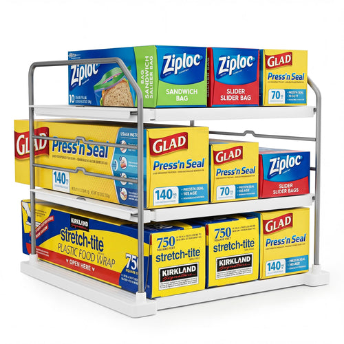 3-tier foil and wrap cabinet organizer